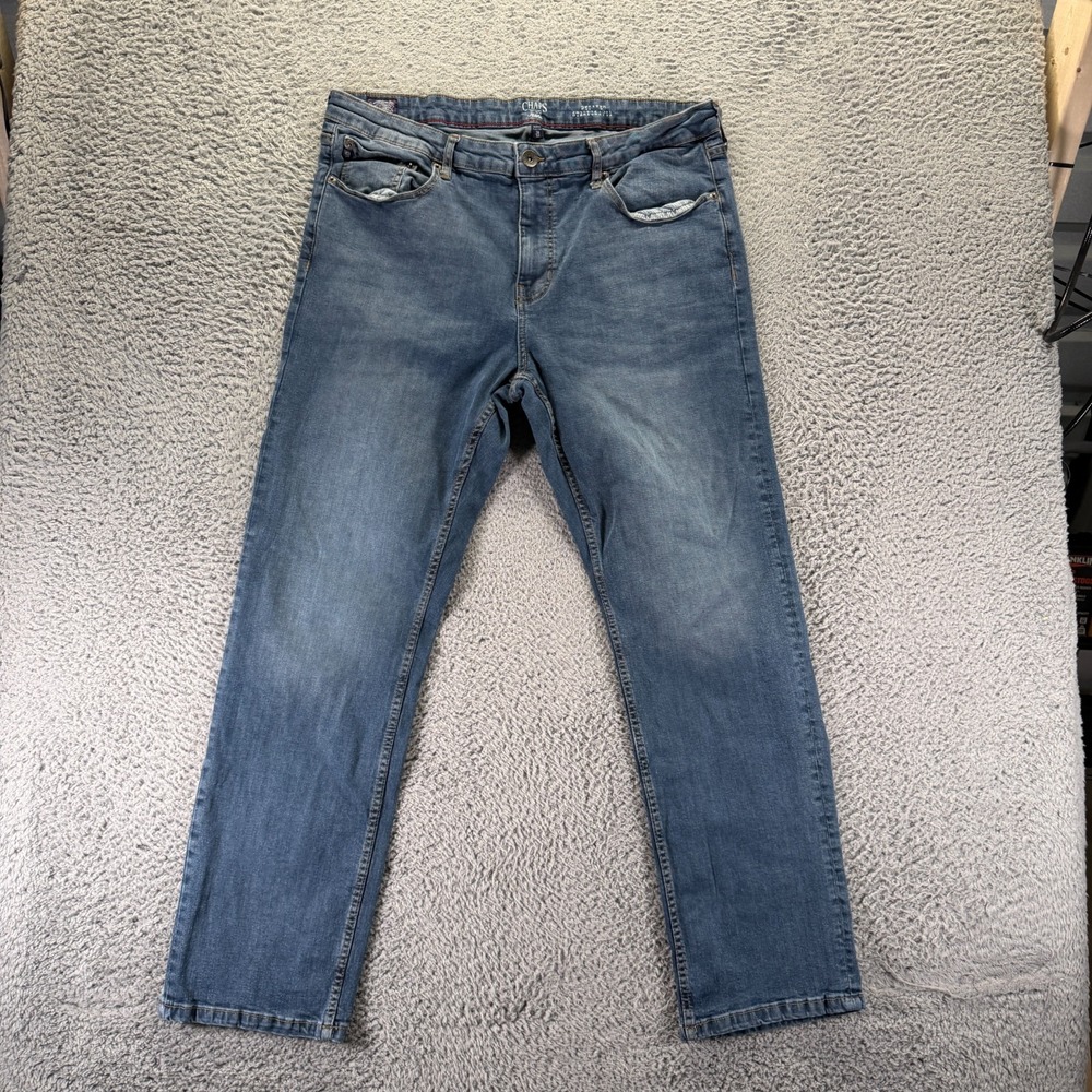 Chaps Jeans Mens 38x32 Blue Cotton Denim Straight Relaxed Faded Workwear Stretch